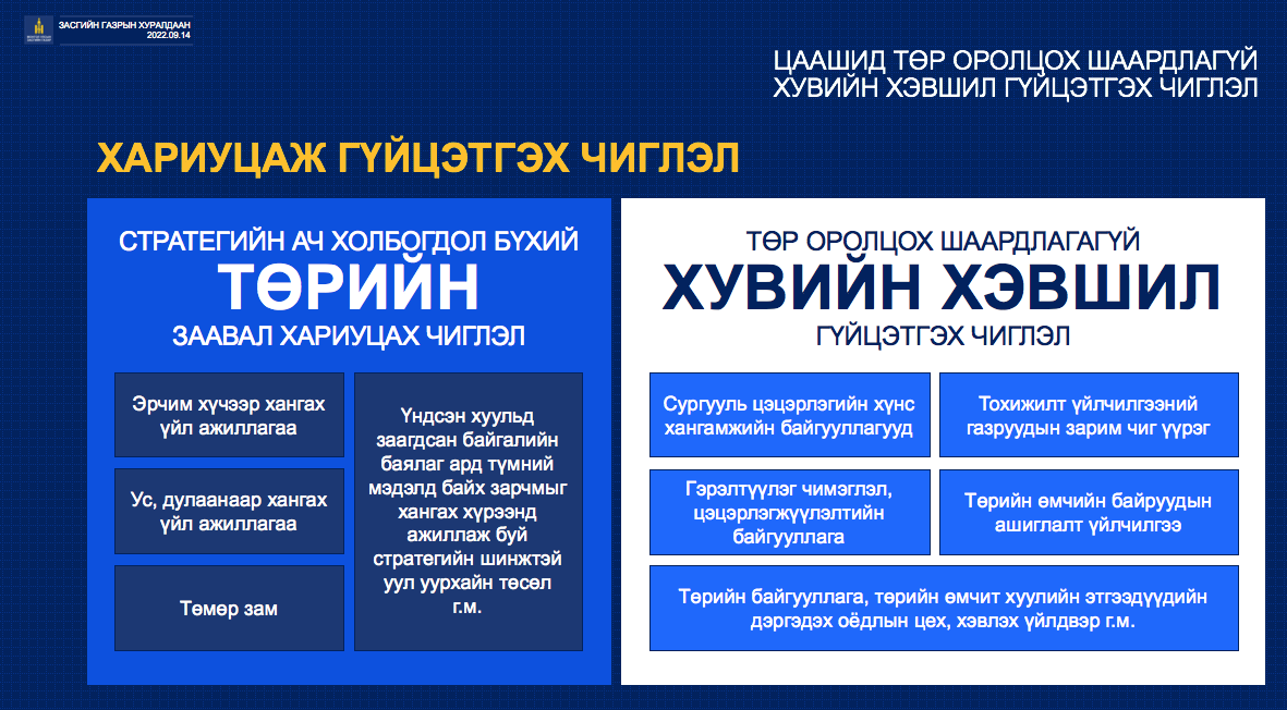 Төрийн зарим ажил үйлчилгээг хувийн хэвшил, мэргэжлийн төрийн бус байгууллагаар гүйцэтгүүлнэ